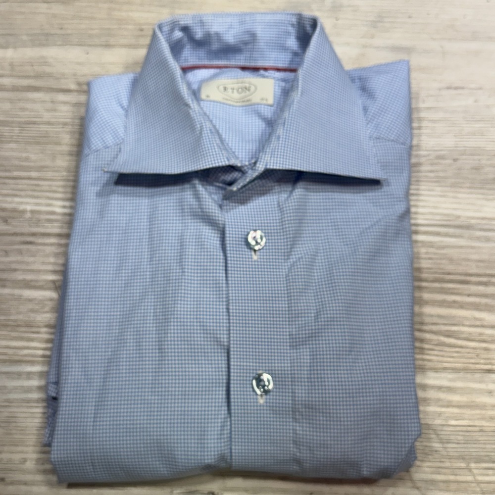 Eton Contemporary Button Down Shirt Mens 15.5 39 Reg Fit Blue Check Long sleeve - Picture 4 of 8